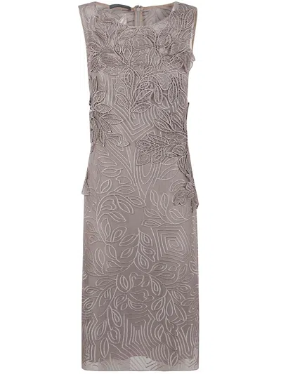 Alberta Ferretti Macrame Foliage Midi Dress Clothing In Beige