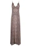 Alberta Ferretti Macramé Lace Dress With V-neckline In Gray