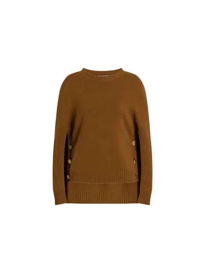 Alberta Ferretti Maglia Buttoned Wool-blend Knit Sweater In Brown