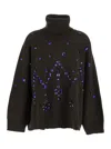 Alberta Ferretti Women Brown High-neck Jumper With All-over Crystals Embellishment In Wool And Silk  In Brown
