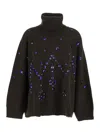 Alberta Ferretti Women Brown High-neck Jumper With All-over Crystals Embellishment In Wool And Silk  In Gray