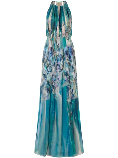 Alberta Ferretti Marble-print Maxi Dress In ブルー