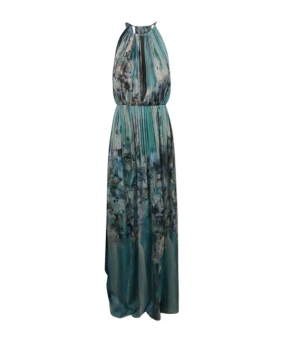Alberta Ferretti Marble-printed Halterneck Maxi Dress In Blue