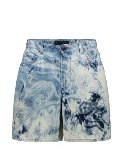 Alberta Ferretti Marble-effect Denim Shorts In Blue