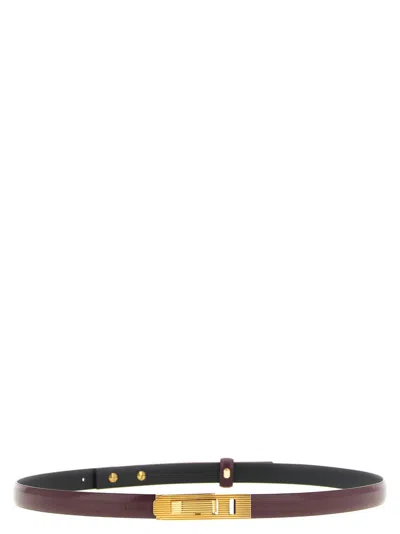 Alberta Ferretti Maroon Striped Buckle Belt In Red