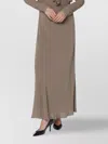 Alberta Ferretti Maxi Skirt With Side Slit And Long Sleeves In Neutral