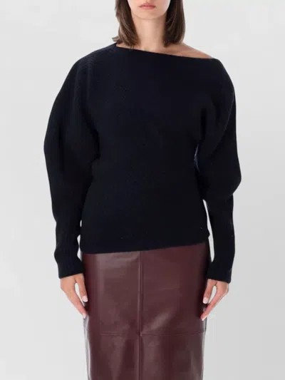 Alberta Ferretti Merino Cashmere Knit Top Long Sleeves In Black