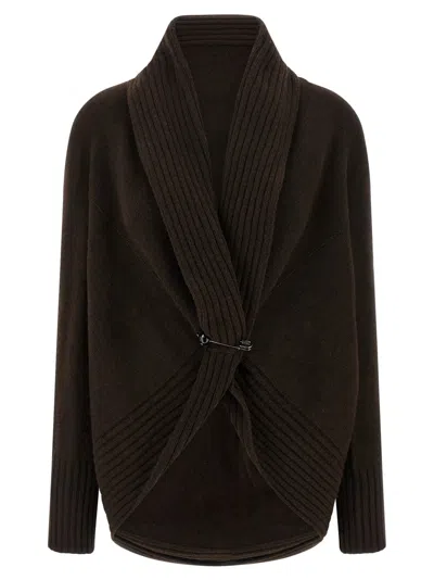 Alberta Ferretti Merino Silk Cashmere Blend Cardigan In Brown