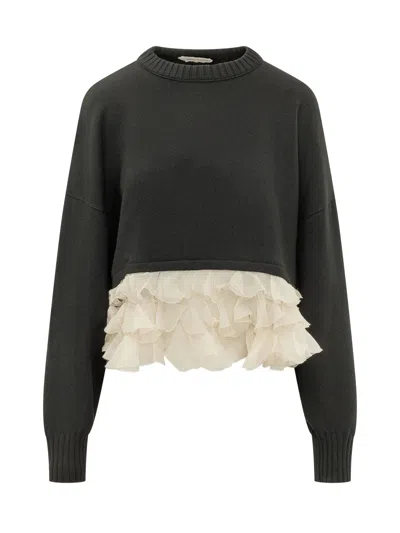 Alberta Ferretti Merino Wool Knit Sweater In Black