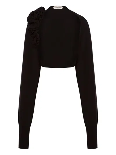 ALBERTA FERRETTI MERINO WOOL, SILK AND CASHMERE BOLERO WITH FLORAL DETAIL ALBERTA FERRETTI