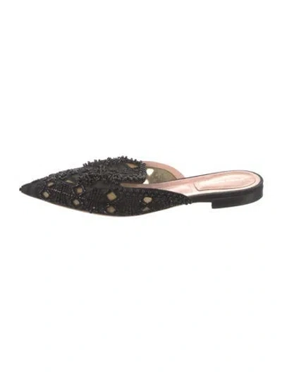 Pre-owned Alberta Ferretti Mesh Beaded Accents Mules In Black