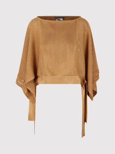 Alberta Ferretti Mesh Knitted Poncho Sweater Sweater Brown