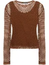 Alberta Ferretti Mesh Top With Long Sleeves And Round Neck In Brown