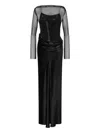Alberta Ferretti Mesh And Rhinestone Dress In Black