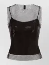 Alberta Ferretti Mesh Overlay Sleeveless Scoop Neck Top In Black
