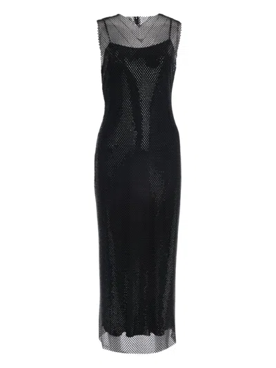 Alberta Ferretti Mesh-paneled Midi Dress In Black