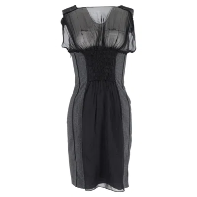 Alberta Ferretti Mesh Smocked Dress In Black Silk