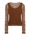 Alberta Ferretti Mesh Top With Long Sleeves And Round Neck In Brown