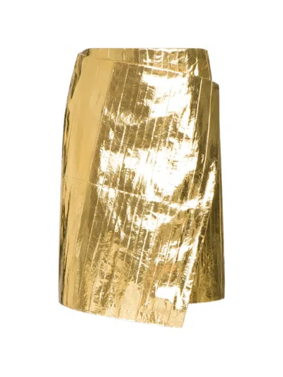 Alberta Ferretti Metallic Slit Skirt In Gold