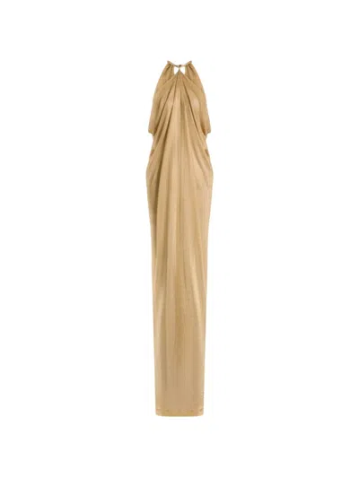 Alberta Ferretti Metallic-effect Halterneck Maxi Dress In Gold