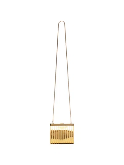 Alberta Ferretti Metallic-effect Logo-detail Clutch Bag In Brown