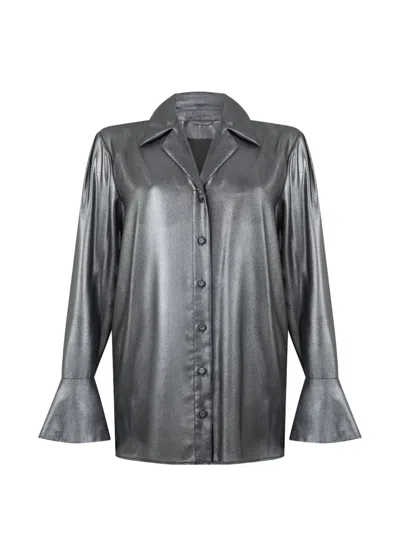 Alberta Ferretti Metallic-effect Long-sleeved Shirt In 银色