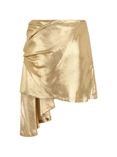 Alberta Ferretti Metallic-finish Draped Mini Skirt In Gold