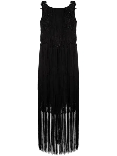 Alberta Ferretti Mid-length Embellished Tassel Dress In Black
