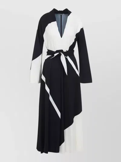 Alberta Ferretti Midi Dress Belt Waist Color Block In Black