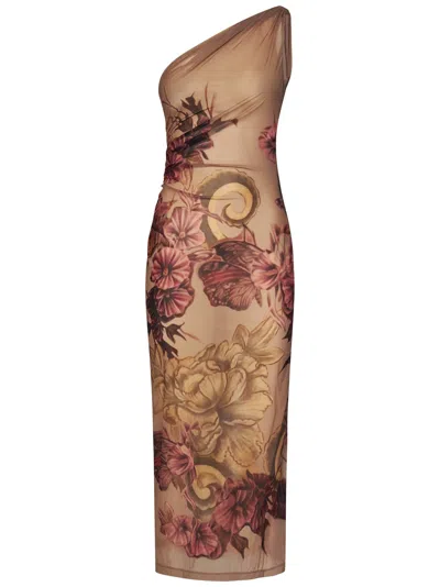 Alberta Ferretti Single-shoulder Dress With Tattoo Print In Pink