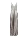 Alberta Ferretti Flowing Evening Dress With Deep V-back And Spaghetti Straps In Metallic