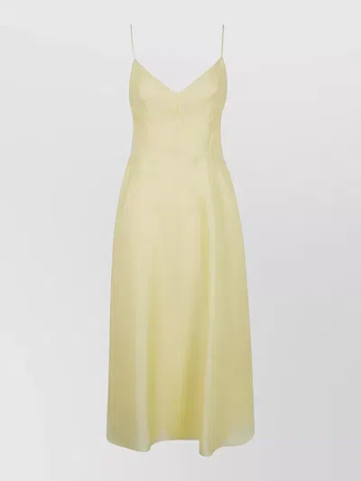 Alberta Ferretti Midi Dress Triple Organza Spaghetti Straps In Yellow