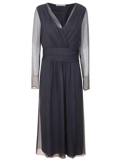 ALBERTA FERRETTI ALBERTA FERRETTI MIDI DRESS WITH DEEP V-NECKLINE AND SHEER SLEEVES