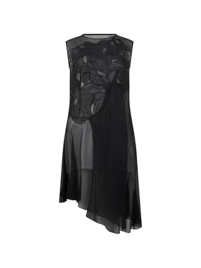 Alberta Ferretti Lace-detail Asymmetric Mini Dress In Black