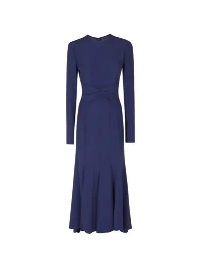 Alberta Ferretti Midi Ruched-waist Long-sleeve Dress In Blue