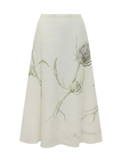 Alberta Ferretti Midi Skirt With Floral Print Design In Silver
