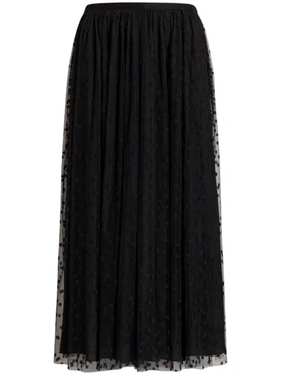 Alberta Ferretti Midi Skirt With Gathered Layers And Polka Dot Sheer Overlay In Black