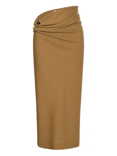 Alberta Ferretti Midi Skirt With Piercing In Brown