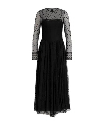 Alberta Ferretti Midi Tulle Dress With Polka Dots And Sheer Details In Black