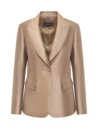 Alberta Ferretti Mikado Single Breast Blazer In Beige