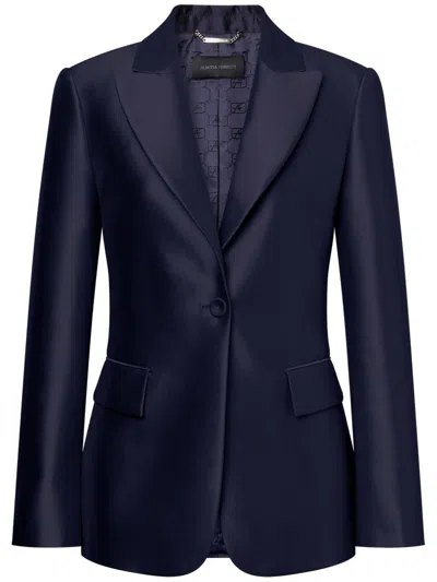 Alberta Ferretti Mikado Blazer In Blue
