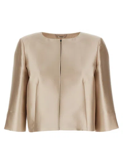 Alberta Ferretti Mikado Bolero Jacket With Crew Neck In Neutral