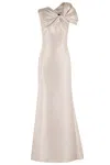 Alberta Ferretti Twisted Shoulder Mikado Mermaid Gown In Neutrals