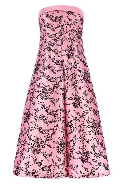 Alberta Ferretti Strapless Midi Dress In Floral Mikado In Pink