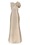 Alberta Ferretti Satin Mikado Long Dress In Neutral