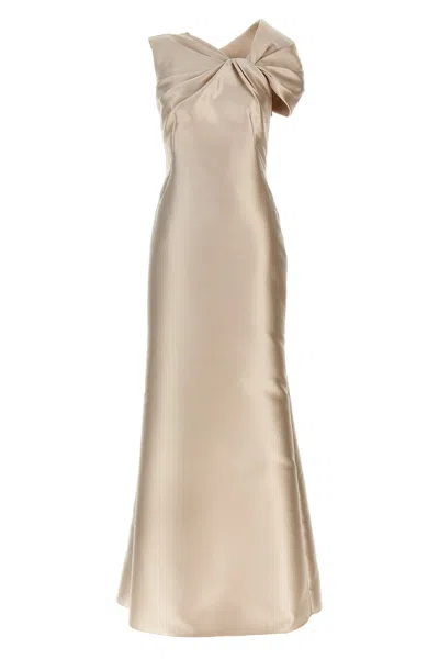 Alberta Ferretti Mikado Long Dress In Neutral