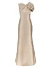 Alberta Ferretti Twisted Shoulder Mikado Mermaid Gown In Beige