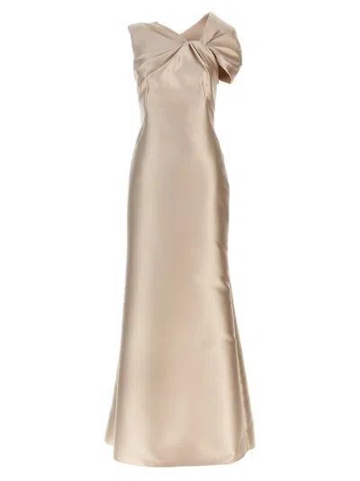 Alberta Ferretti Satin Mikado Long Dress In Neutrals