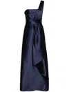 Alberta Ferretti Draped One-shoulder Satin Long Dress In Blue