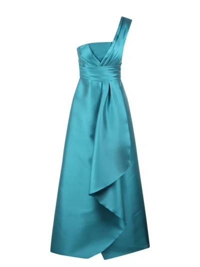 Alberta Ferretti Mikado Long One-shoulder Dress In Blue